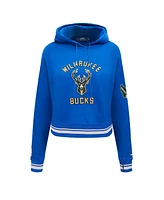 Pro Standard Men's Blue Milwaukee Bucks 2024/25 City Edition Chenille Applique Cropped Pullover Hoodie