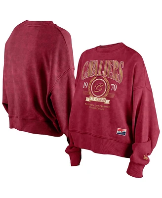 New Era Women's Wine Cleveland Cavaliers Hardwood Classics Enzyme Wash Oversized Boxy Pullover Sweatshirt