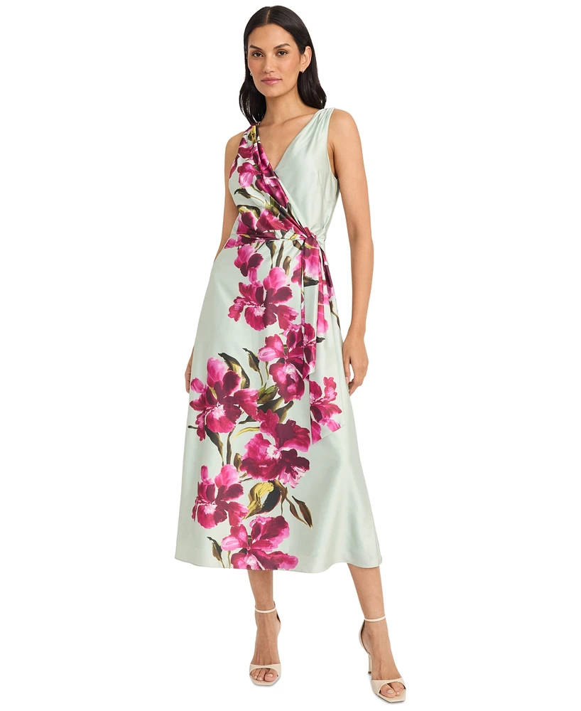 Maggy London Women's Floral Sleeveless V-Neck Midi Dress