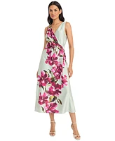 Maggy London Women's Floral Sleeveless V-Neck Midi Dress