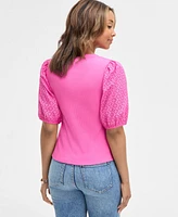 On 34th Women's Eyelet-Sleeve Rib-Knit Top, Exclusively at Macy's