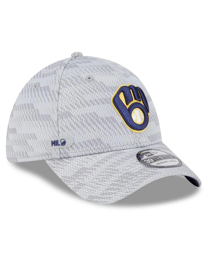 New Era Men's Gray Milwaukee Brewers 2025 Mlb Clubhouse 39THIRTY Flex Hat