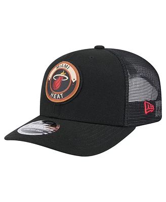 New Era Men's Black Miami Heat Victory Grove Circle Patch 9SEVENTY Adjustable Hat