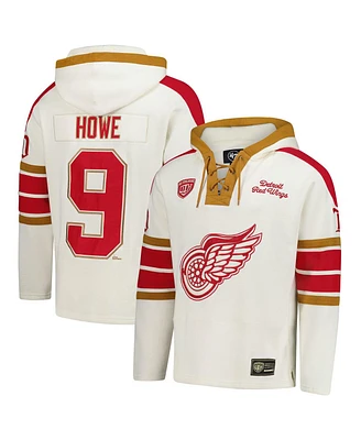 '47 Brand Men's Gordie Howe Cream Detroit Red Wings Blue Line Heritage Name Number Lace-Up Pullover Hoodie