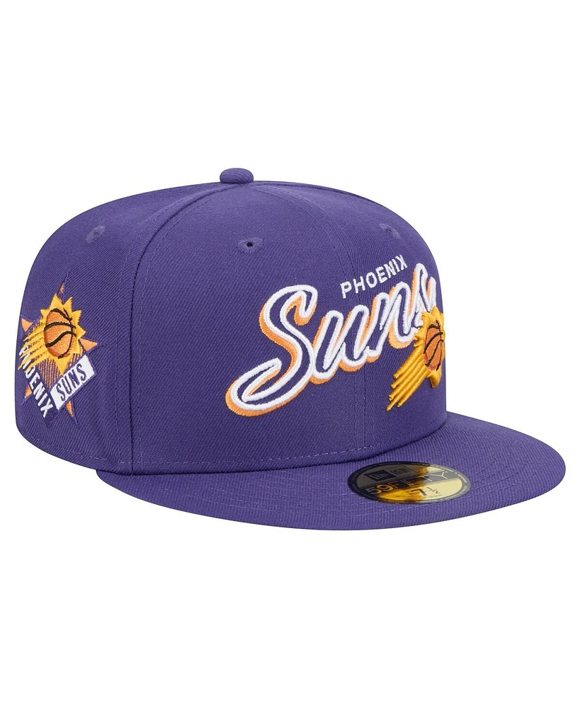 New Era Men's Purple Phoenix Suns Sport Night Script Sided 59FIFTY Fitted Hat