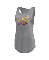 Fanatics Women's Heathered Gray Los Angeles Lakers Quality Time Open Scoop Neck Tri-Blend Tank Top