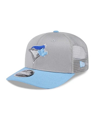 New Era Men's Gray/Powder Blue Toronto Blue Jays 2025 Batting Practice 9SEVENTY Stretch-Snap Trucker Hat