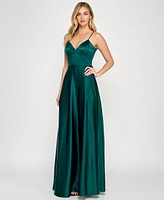 Crystal Doll Juniors' Sherri Satin Tie-Back Gown