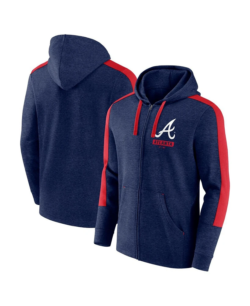 Fanatics Men's Heather Navy Atlanta Braves Gains Fleece Full-Zip Hoodie