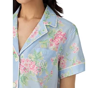 Lauren Ralph Women's Notched-Collar Cropped Pajama Set