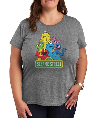 Hybrid Apparel Trendy Plus Size Sesame Street Group Graphic Crew Neck T-Shirt