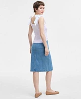 On 34th Womens Bow Shoulder Tank Top Denim Patch Pocket Midi Skirt Exclusively At Macys