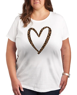 Hybrid Apparel Trendy Plus Leopard Heart Graphic Crew Neck T-Shirt