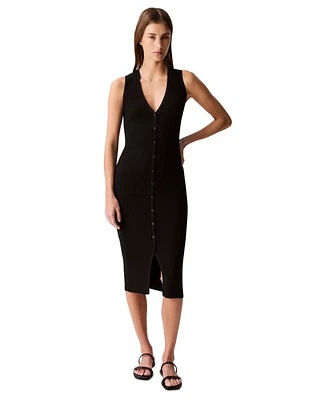 Calvin Klein Jeans Women's Rib-Knit Sleeveless Midi Dress