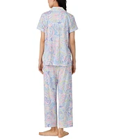 Lauren Ralph Women's Petite Notched-Collar Cropped Pajama Set