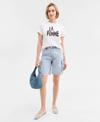 On 34th Womens La Femme Crewneck T Shirt Denim Bermuda Shorts Farroh Flats Harlowwe Bag Exclusively At Macys