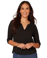 Democracy Petite 3/4-Sleeve Split Neckline Knit Top