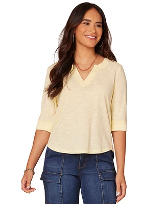Democracy Petite 3/4-Sleeve Split Neckline Knit Top