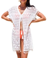 Cupshe Women's Tropical Tassels White Cover-Up Kimono