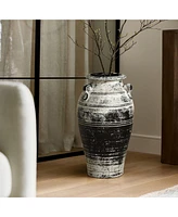LuxenHome Vingate White and Black Ceramic 18.3-Inch Tall Urn Vase