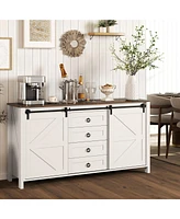 Homcom Farmhouse Sideboard Buffet Cabinet with Doors Distressed