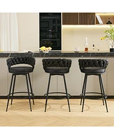 Dyhome 28 inch Bar Stools Set of 3, Modern Counter Height Stools, 360° Swivel Suede Fabric Stool Chairs with Woven Back and Footrest for Kitc