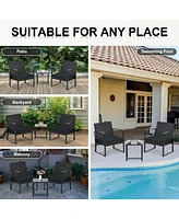 Aoodor 3-Piece Patio Furniture Set, Outdoor Rattan Wicker Chairs with Table, Sofa Set Including Cushions