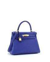 Pre-Owned Hermes Kelly 28 Handbag Blue Togo with Gold Hardware