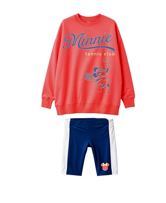 Disney Toddler and Little Girls 2-Piece Minnie Tennis Club Bike Sweatshirt Short Set