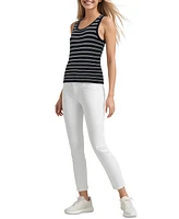 Three Dots Women's Olive Striped Sleeveless Knit Top