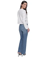 Karl Lagerfeld Paris Women's Button-Front Sequin Collarless Jacket