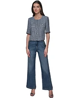 Karl Lagerfeld Paris Women's Fringe-Trim Short-Sleeve Tweed Jacket