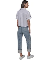 Karl Lagerfeld Paris Women's Poplin Short-Sleeve Button-Front Top