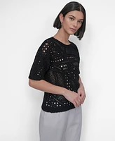 Dkny Women's Cotton Short-Sleeve Crochet Sweater