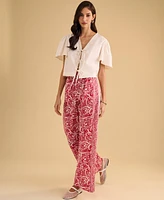 1.State Women's Printed Wide-Leg Pull-On Pants