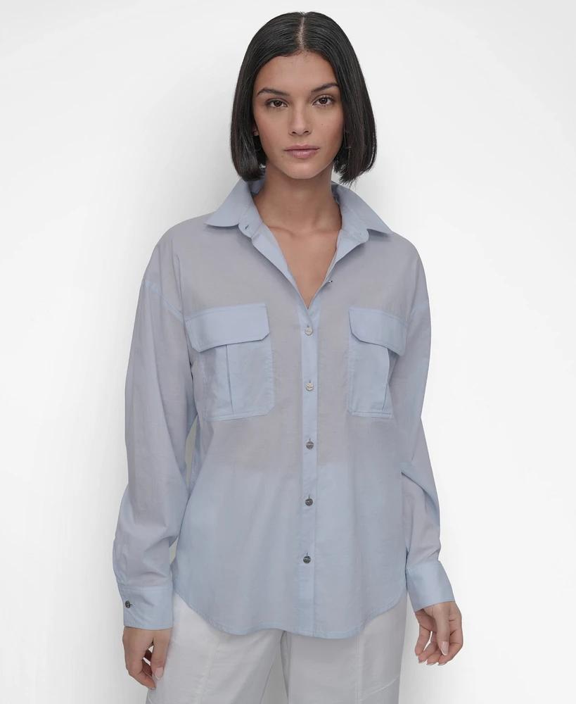 Dkny Women's Voile Long-Sleeve Button-Front Shirt