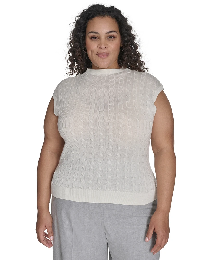 Calvin Klein Plus Cable Knit Cap Sleeve Sweater