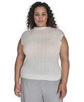 Calvin Klein Plus Cable Knit Cap Sleeve Sweater