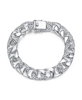Men's Sterling Silver Iced Out Cubic Zirconia Miami Cuban Chain Bracelet