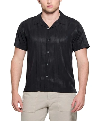 Guess Men's Roma Textured Short Sleeve Button-Front Camp Shirt