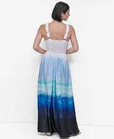 Dkny Women's Sleeveless Printed Satin Maxi Dress