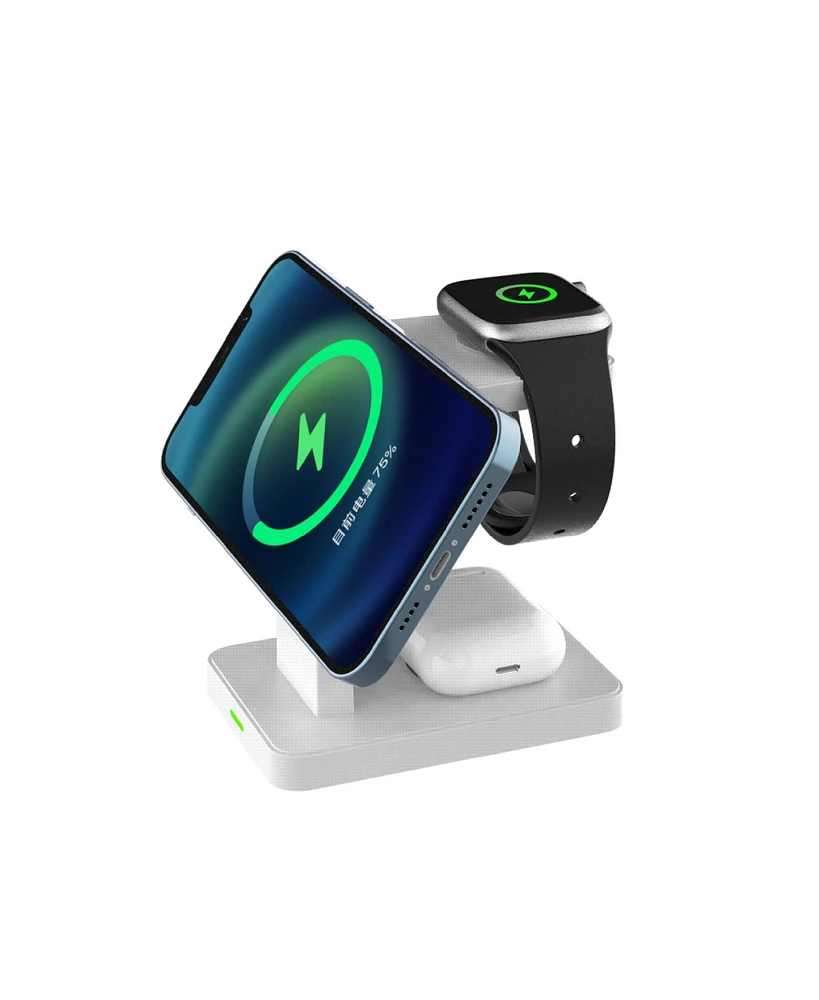 Brookstone 3-In-1 Wireless Charging Station for Phone, Apple Watch, and Airpods with 4ft Cable