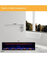 Smart 74" Wall-Mounted Electric Fireplace with Realistic Flame Effects, Dual Heating, and Alexa Compatibility