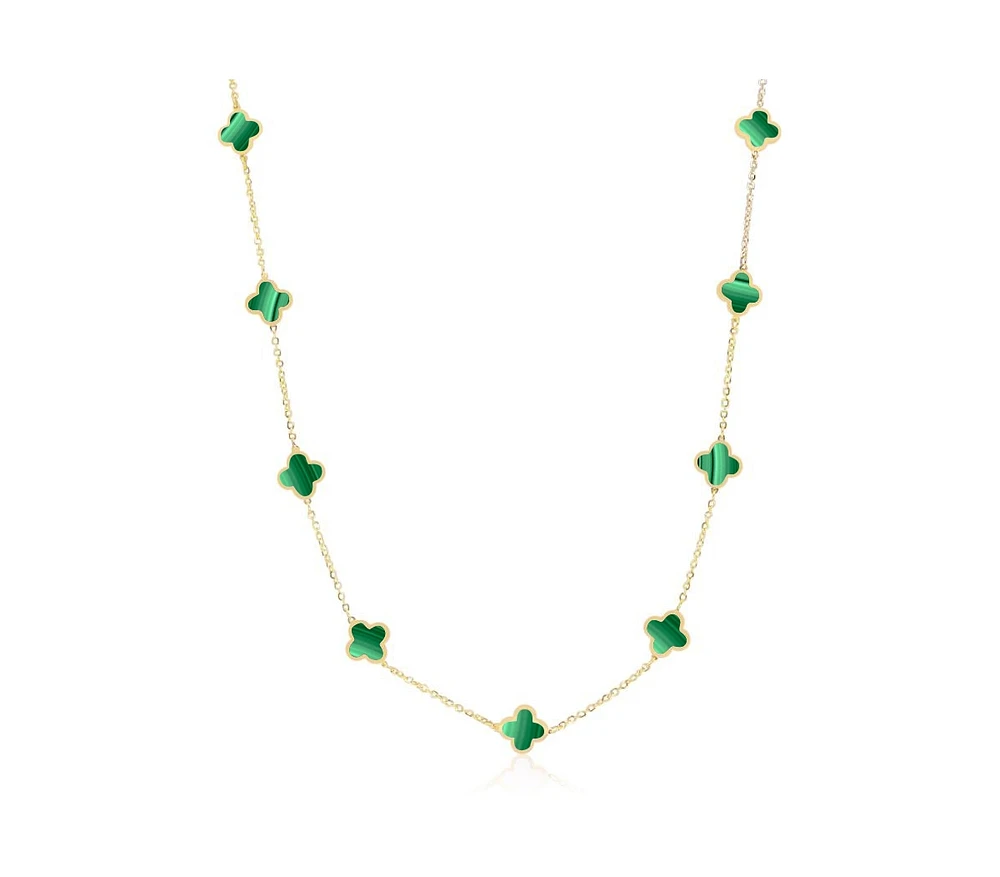 The Lovery Mini Malachite Clover Necklace 14K Gold