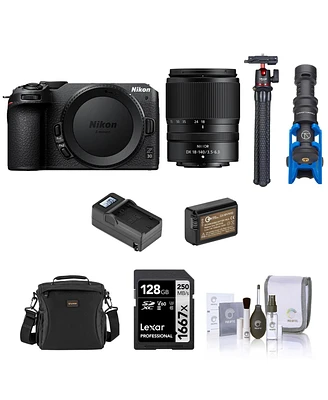 Nikon Z 30 Dx-Format Mirrorless Camera with Nikkor Z Dx 18-140mm f/3.5-6.3 Vr Lens Bundle with 128GB Memory Card, Bag, Microphone, Tripod, Battery, Ch