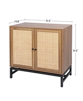 Mondawe Set of 2, rattan, 2 door cabinet, with 1 Adjustable Inner Shelves, rattan