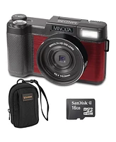 Minolta MND30 30MP 2.7K Qhd 3.0" Lcd Screen Digital Camera, Red, With micro Sd Card and Slinger Camera Bag