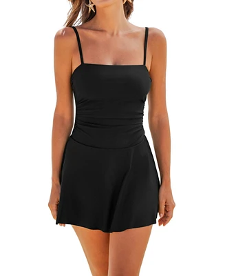 Cupshe Women's Square Neck Ruched Swim Dress