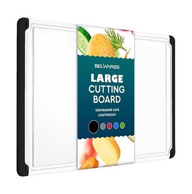 Large Cutting Board - Plastic Boards for Kitchen, 18 x 12 Inch with Rubber Edges, Juice Grooves, Non-Slip, Dishwasher Safe