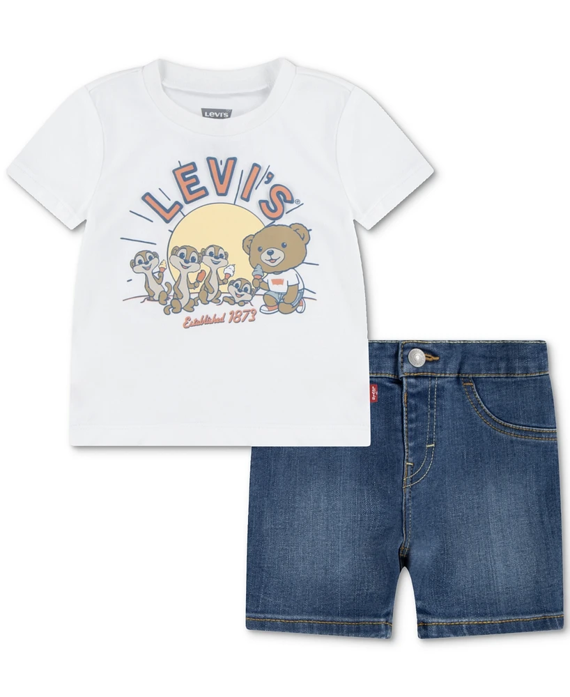 Levi's Baby Graphic T-Shirt & Denim Shorts, 2 Piece Set